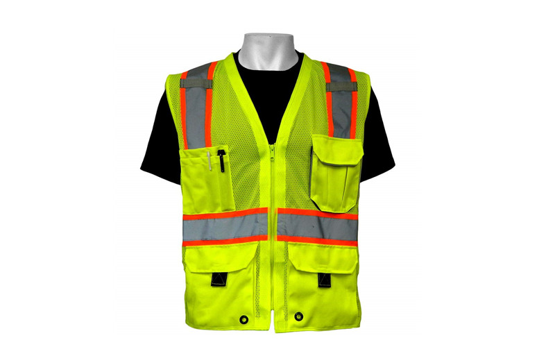Hi Vis Yellow Orange Safety Vest With Pockets and Zipper