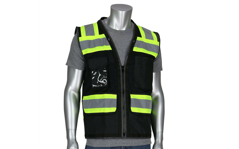 Black Safety Vest with Pockets Yellow/Lime Reflective Tapes