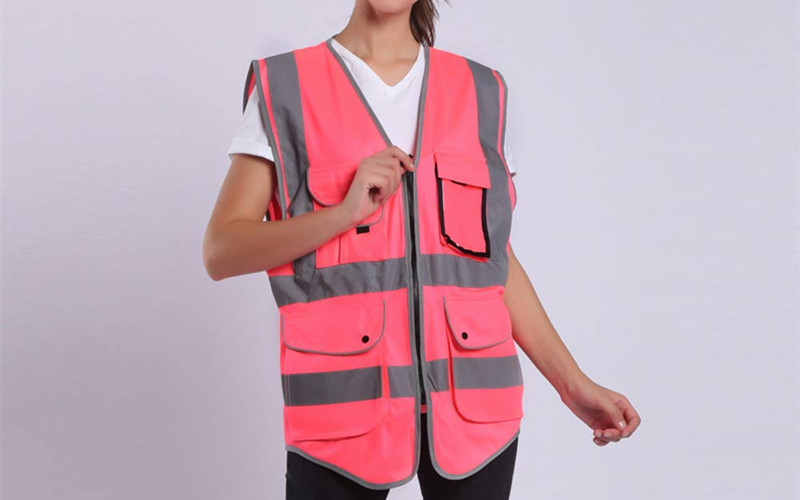 High Visibility Pink Reflective Safety Vest With Pockets For Women