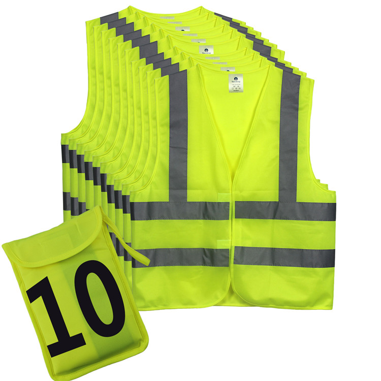 10 Packs Breathable Front Safety Vest Safety Jacket Reflective Vest with Pockets