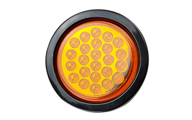 4 Inch 24 LEDs Round Amber High Brightness Waterproof Turn Brake Tail Lights for Truck Trailer Bus Boat