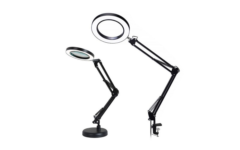 TOPTREE Desk Mounted LED Magnifying Lamp 3 Color Modes Desk Lamp with Magnifying Glass