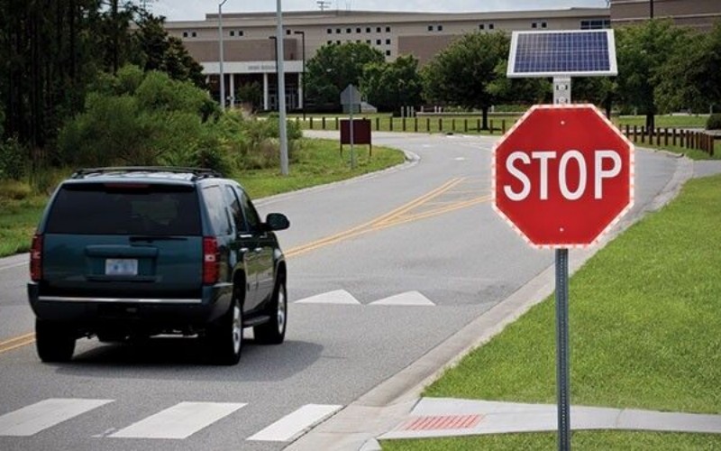 Toptree Solar Powered LED Stop Sign Reflective Street Traffic Warning Signs