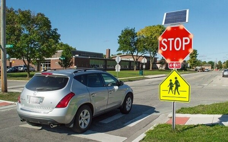 Toptree Solar Powered LED Stop Sign Reflective Street Traffic Warning Signs