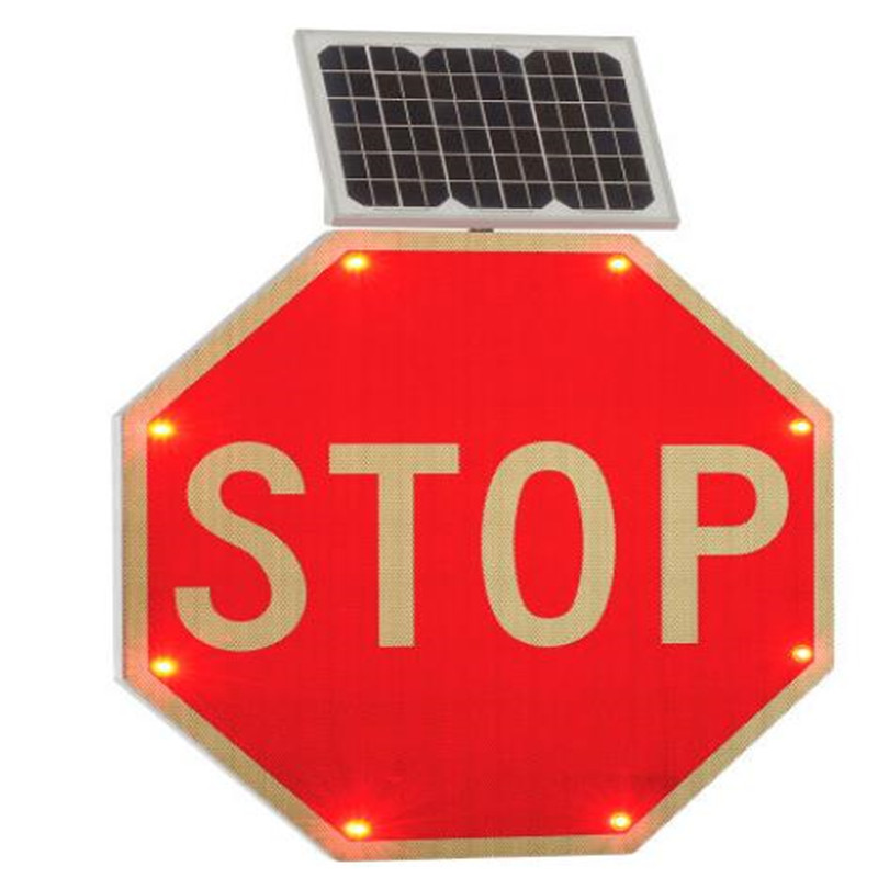 Toptree Solar Powered LED Stop Sign Reflective Street Traffic Warning Signs